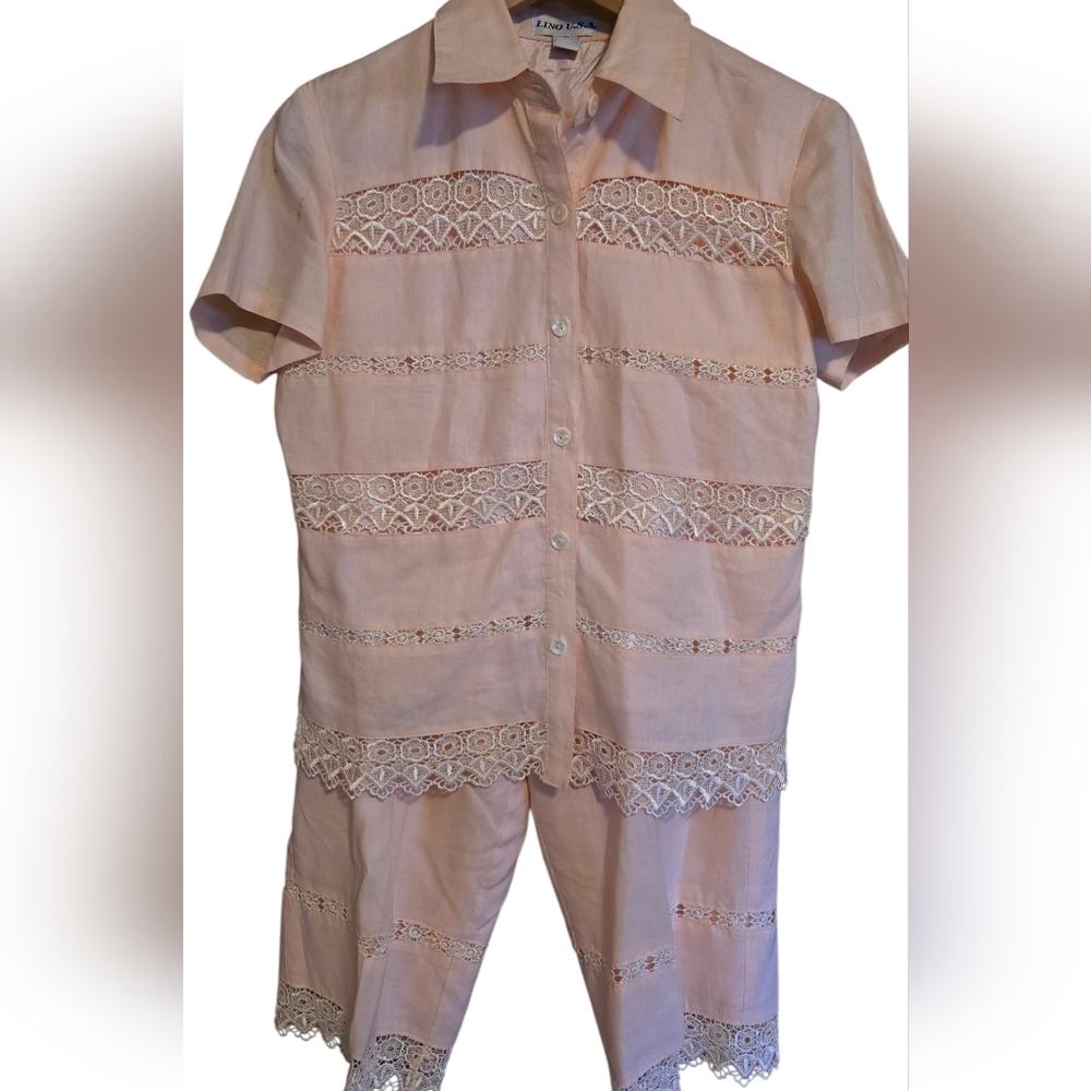 Lino USA Linen & Lace Pant Set Large